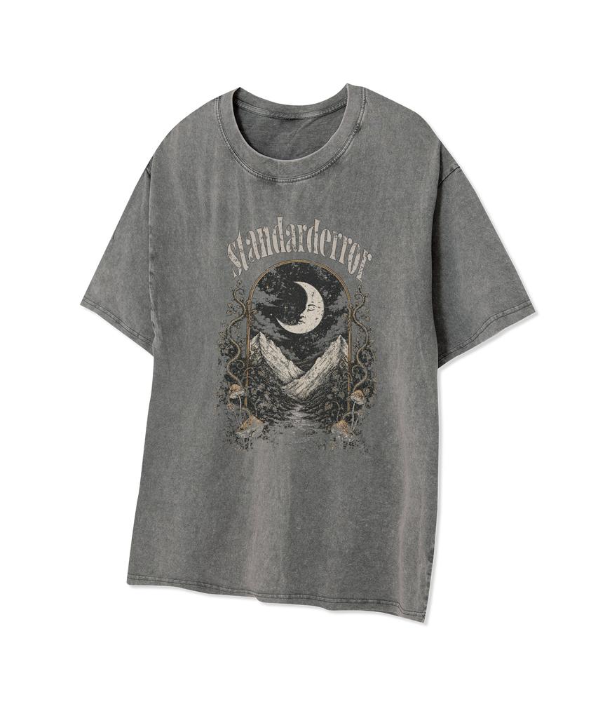 STANDARDERROR 87-Stan340 Vintage Mountain Moon Pigment Short Sleeve T-Shirt (4 Colors)