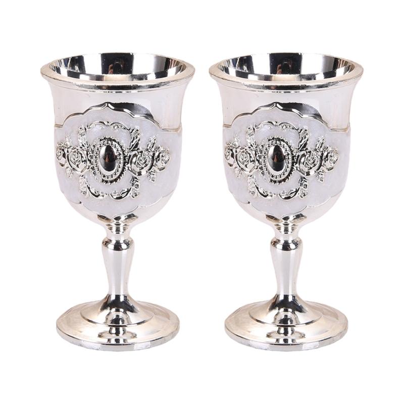 2Pcs Chalice Goblet Metal Shot Glasses Engraving Rose Flower Wine Cup Medieval Drinkware for Party Wedding Decors Gift