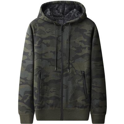 2024 Mens Zip Up Hoodie Camouflage Heavyweight Winter Hooded Sweatshirt Fleece Lined Warm Jacket Male Streetwear Casual Hoodies