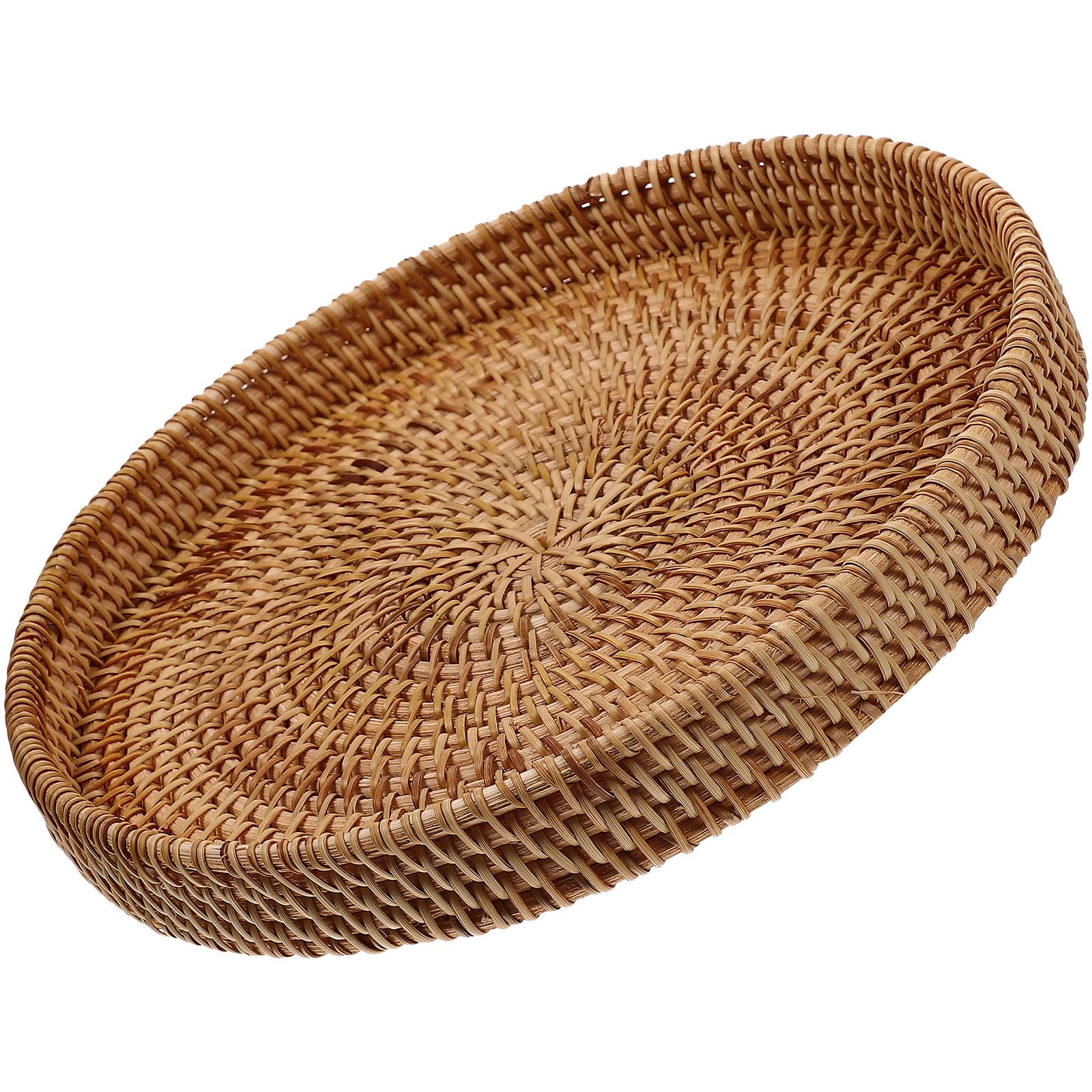 

Woven Rattan Dessert Tray Wear-Resistant Anti-Fall Multi-Function Household Fruit Plate Stackable Serving Tray for Snacks Cakes 22X22X3CM