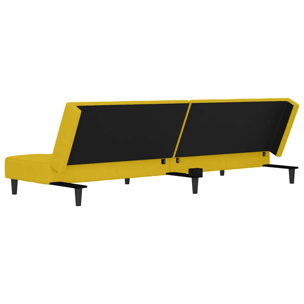 2 Seater Sofa Bed with 2 Cushions Yellow Velvet