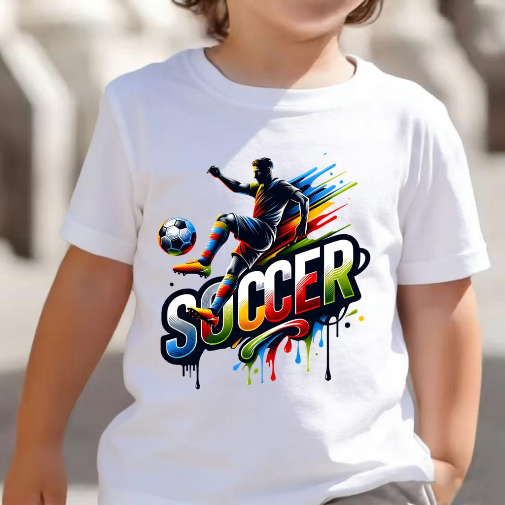 Summer sports football print casual fashion boys and girls short sleeved T-shirt top