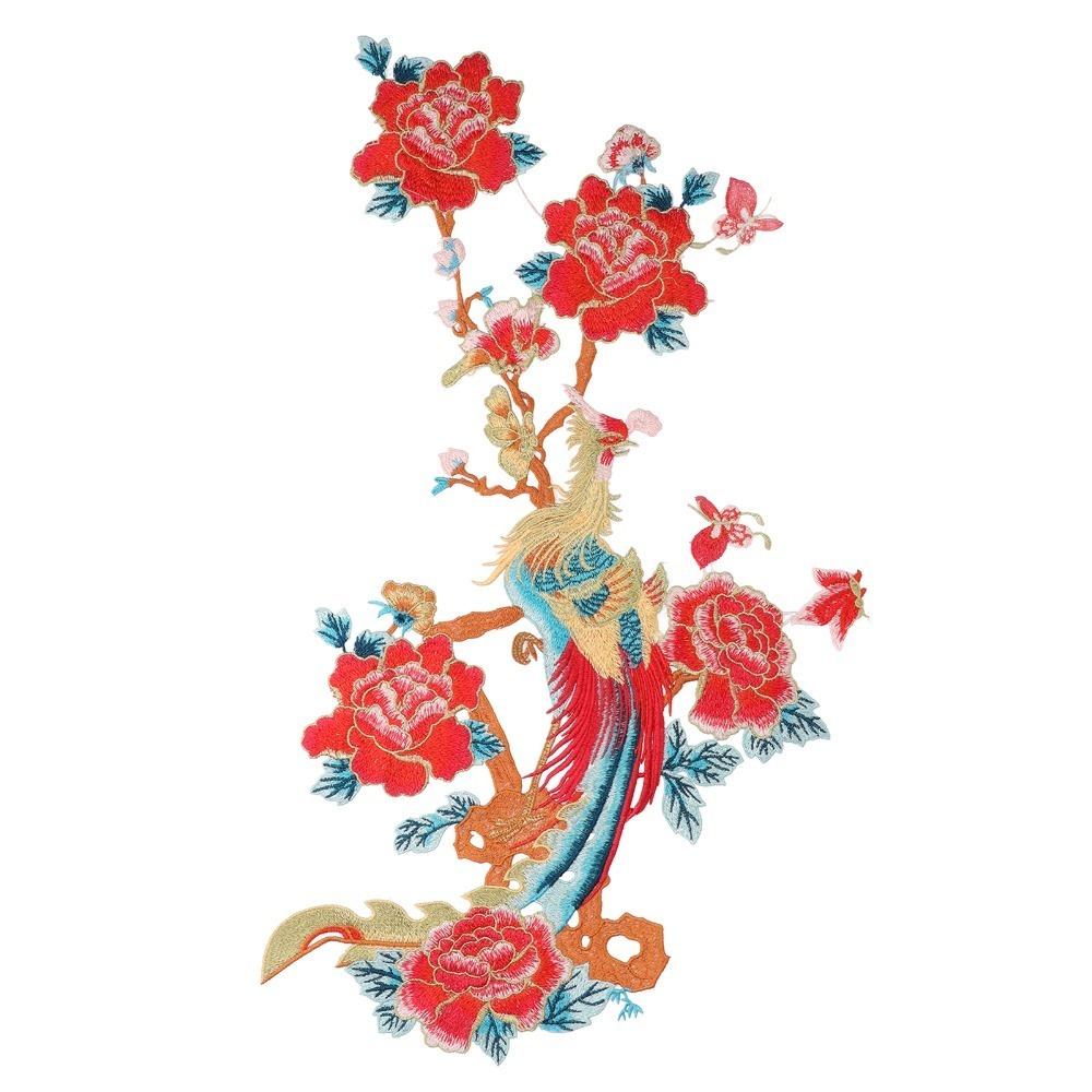 1pcs Practical Design Phoenix Flower Patch Red Color Pattern Chinese Style Patch  For Clothes DIY