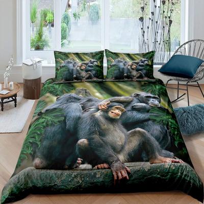 Copripiumino Orangutan Set Biancheria da Letto Scimmia Carina Foglie di Palma Tropicale Botanico Animale Primitivo Copripiumino/Trapunta