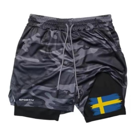 Sweden Flag Camouflage Muay Thai Kick Boxing Shorts Men Women Unisex Casual Sportswear Double Layer Quick Dry Training Sport Gym Fitness Workout