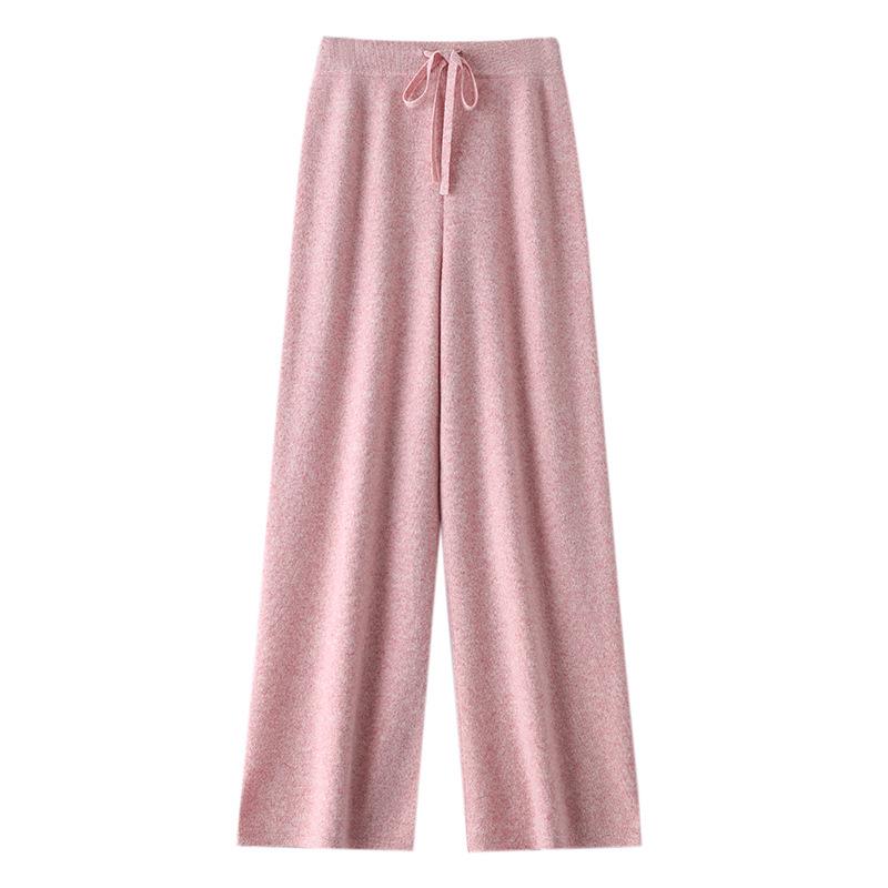 Women's 100% Wool Wide-Leg Knit Pants, Floor-Length, High-Waisted, Slimming, Casual Loose Fit for Autumn and Winter