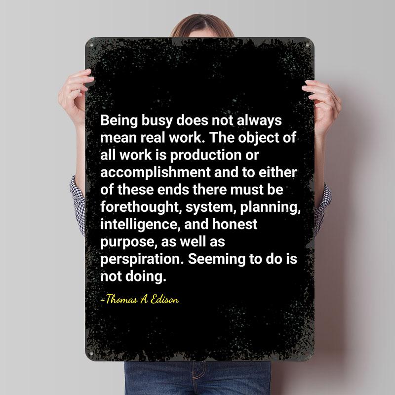 

Thomas Edison Quote on Work Poster Customized Wall Art Vintage Metal Signs Retro Tin Plaque for Man Cave Office Decoration Room 20x30cm（7.8x11.8inch）