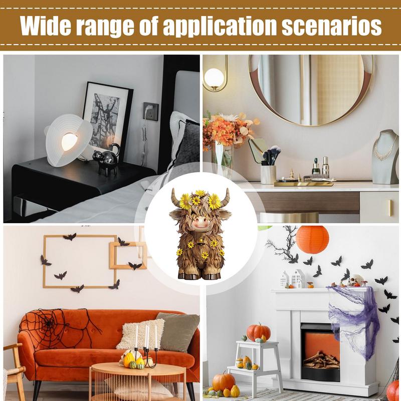 Highland Cow Figurine 3D Highland Cattle Statue Farmhouse Housewarming Decor Small Cute Brown Scottish Resin Figurine for