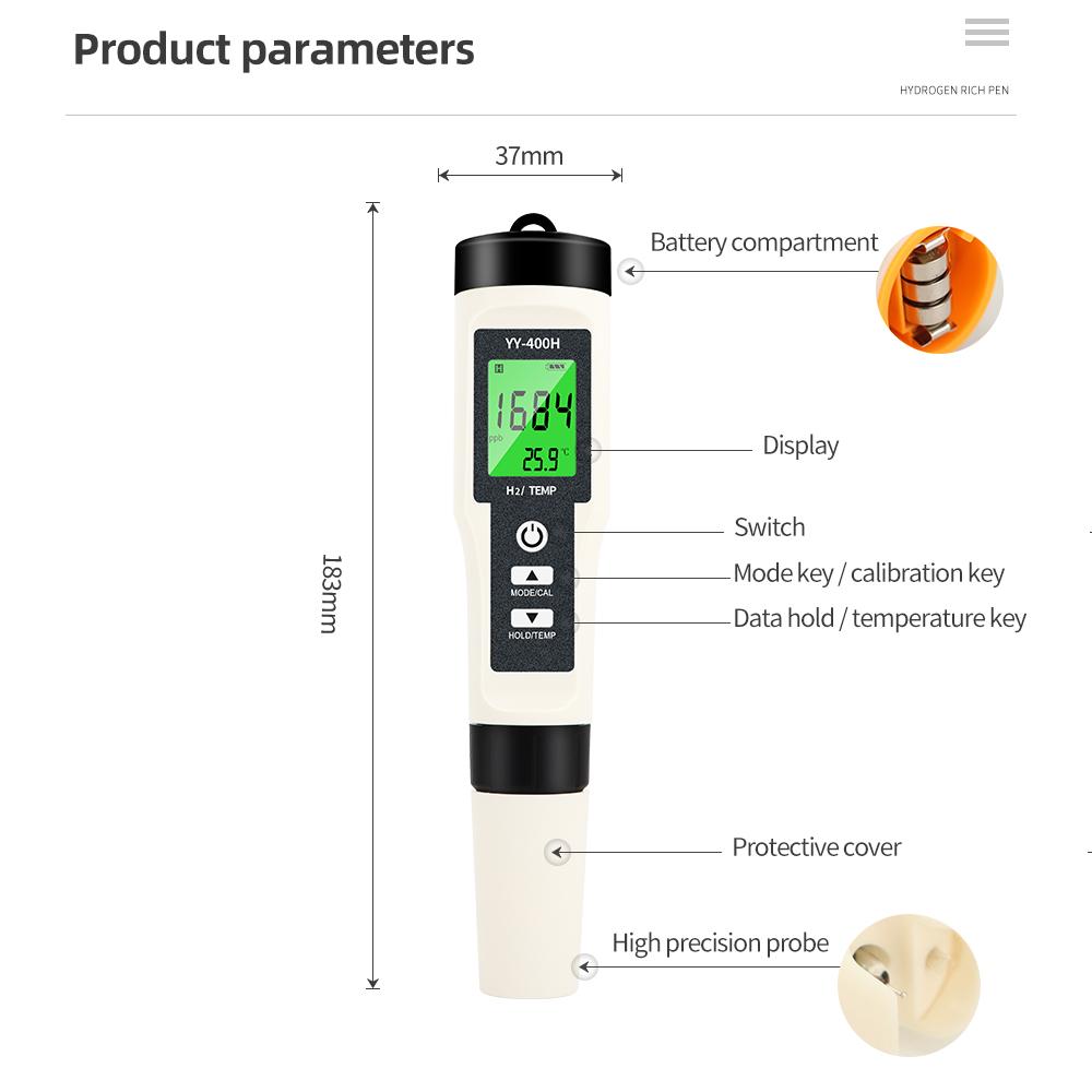 Rich Hydrogen Tester 2 In 1 H2 Rich Hydrogen Temp Meter Accuracy 0.01 Water Quality Tester Rich Hydrogen Test Pen For Pool