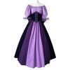 Medieval Retro Color Block Off-Shoulder Slim Fit Dress with Fly Sleeves and Big Swing Skirt - Women's Cosplay Costume