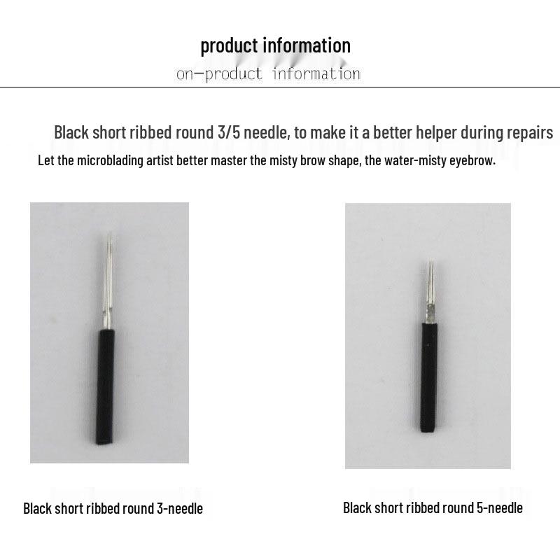 Manual Eyebrow Shading Pen with Microblading Needle Blades, 3-Pin & 5-Pin Round, Black Skin Powder Brows Tattoo Needles.