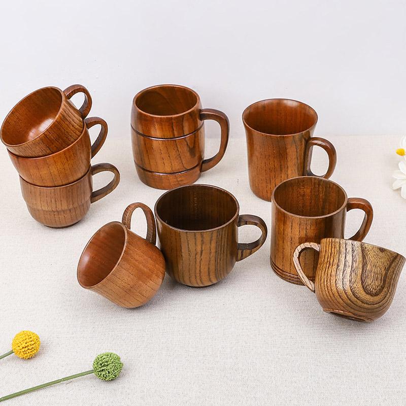 Wooden Cups Handmade Wood Handle Cups Handle Beer Coffee Milk Tea Mug Handmade Natural Kitchen Bar Drinkware Cup