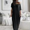 Popular European and American summer new women's clothing solid color short-sleeved long casual dress