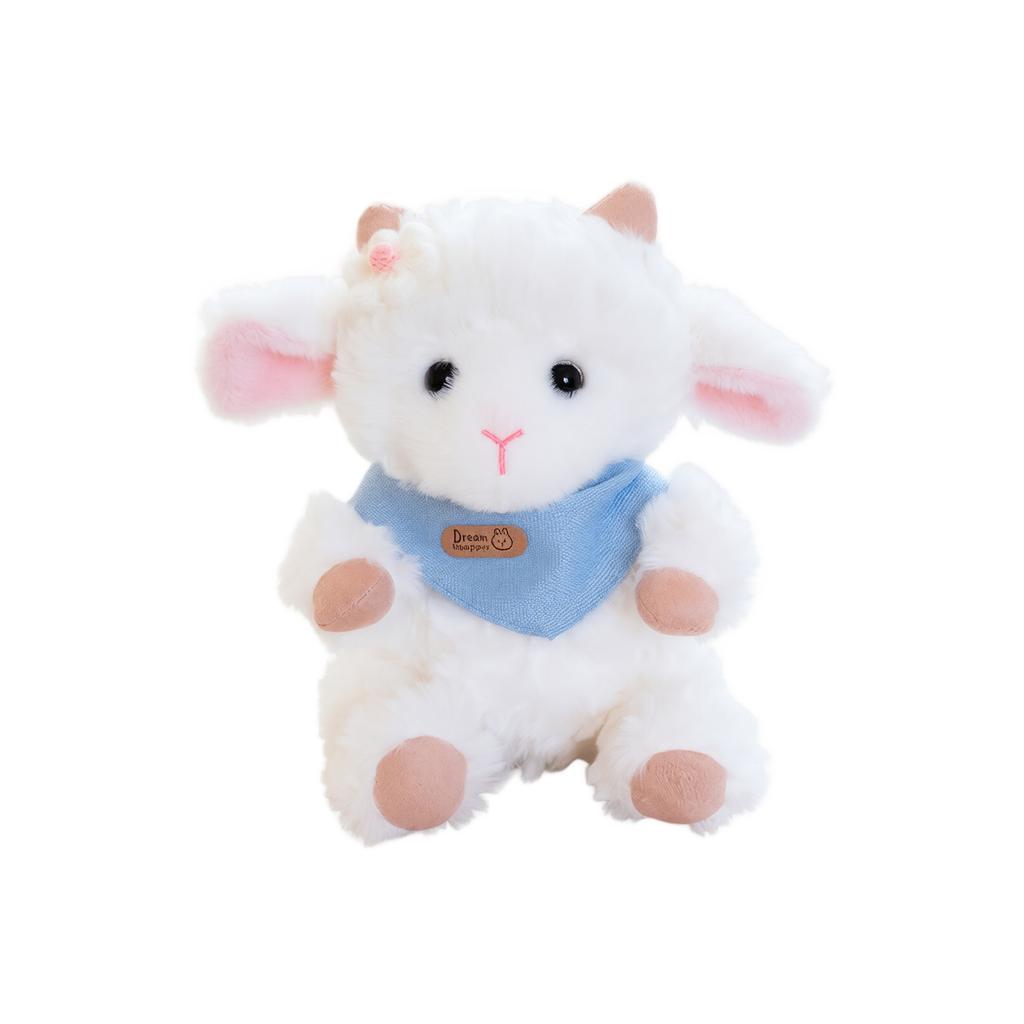 Plush Sitting Lamb Stuffed Animal Toy with Scarf Soft Fabric Cute Design for Kids and Collectors Gift