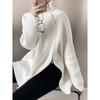 Lazy Style High Neck Zipper Solid Color High-end Knitted Sweater for Outerwear, Loose Long Sleeved Warm Top for Outerwear