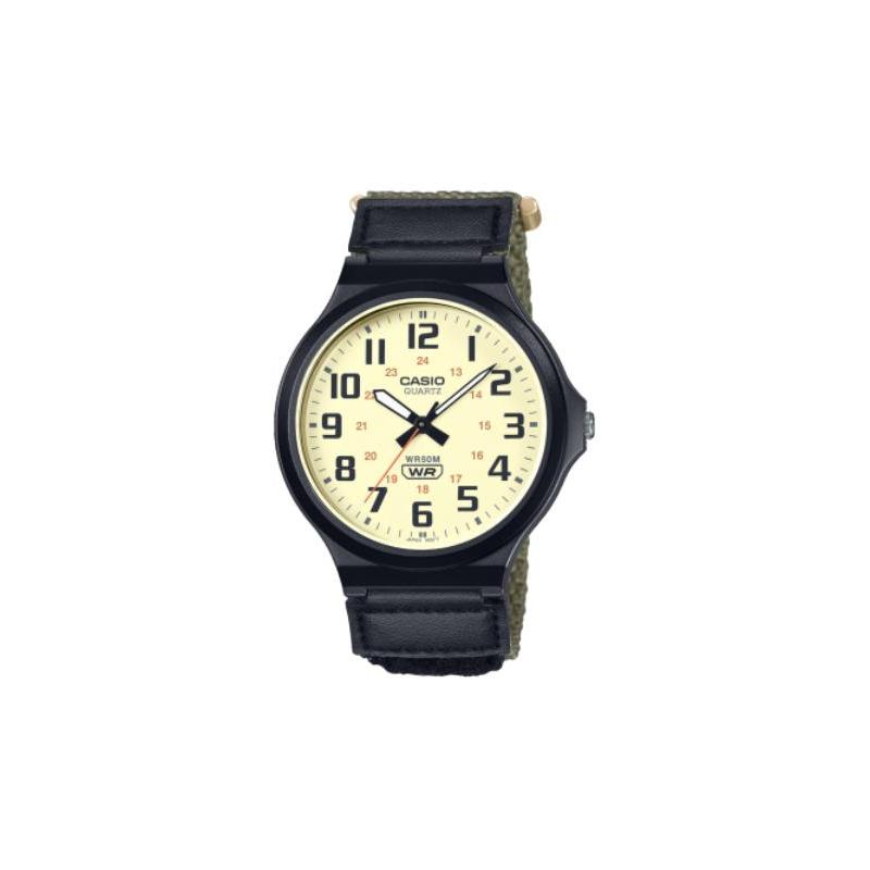 CASIO 50 meters waterproof Quartz canvas strap for men and women yellow dial MW-240B-3BV