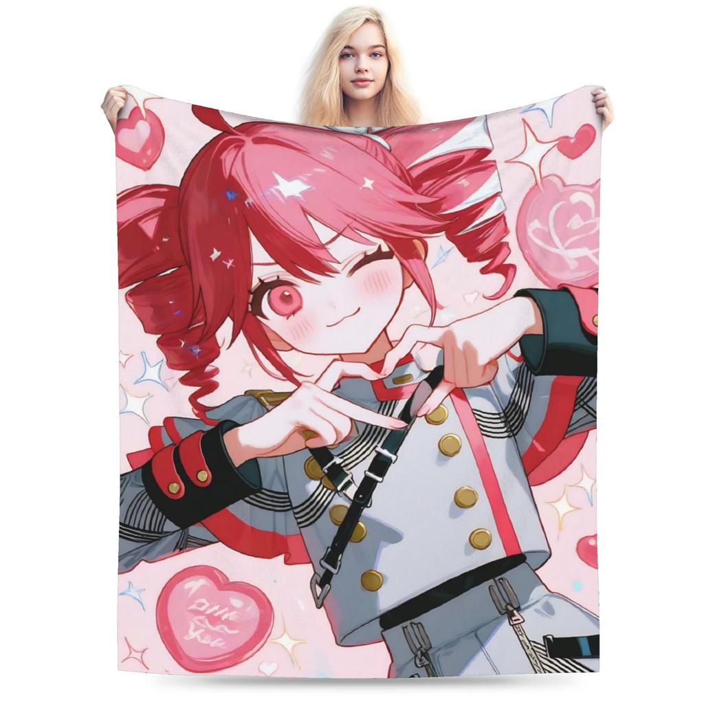Kasane Teto Velvet Throw Blanket Anime Vtuber Blanket for Sofa Office Warm Plush Thin Quilt