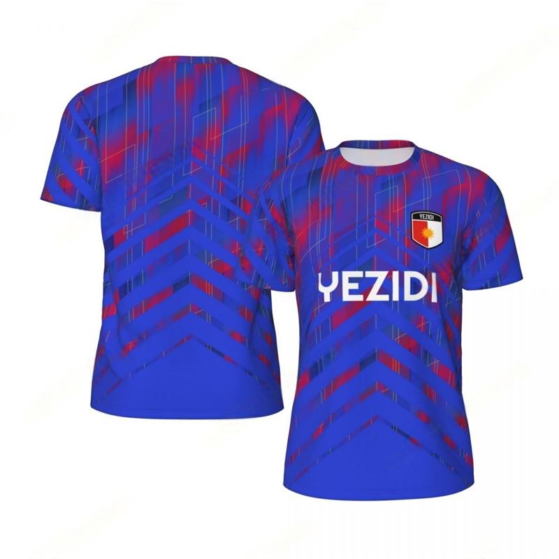 Fashion Yezidi Flag Graphic Football T Shirts For Men Trend 3D National Emblem Printed Sports T-shirts Loose Breathable Tees