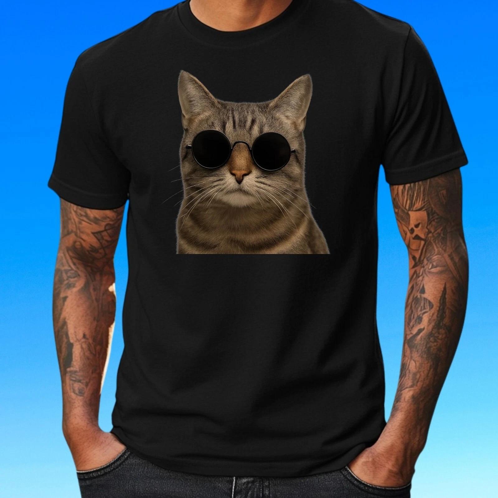 T-Shirt Herren Katze mit Sonnenbrille Motiv Baumwolle Größe S bis 5XL XXXL