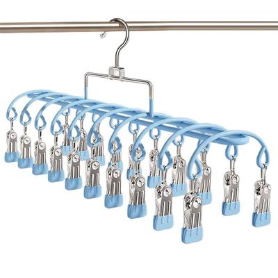 Stainless Steel Clothes Hanger with 20 Clips Windproof Sock Hangers Non-slip Multi-purpose Clothes Drying Rack