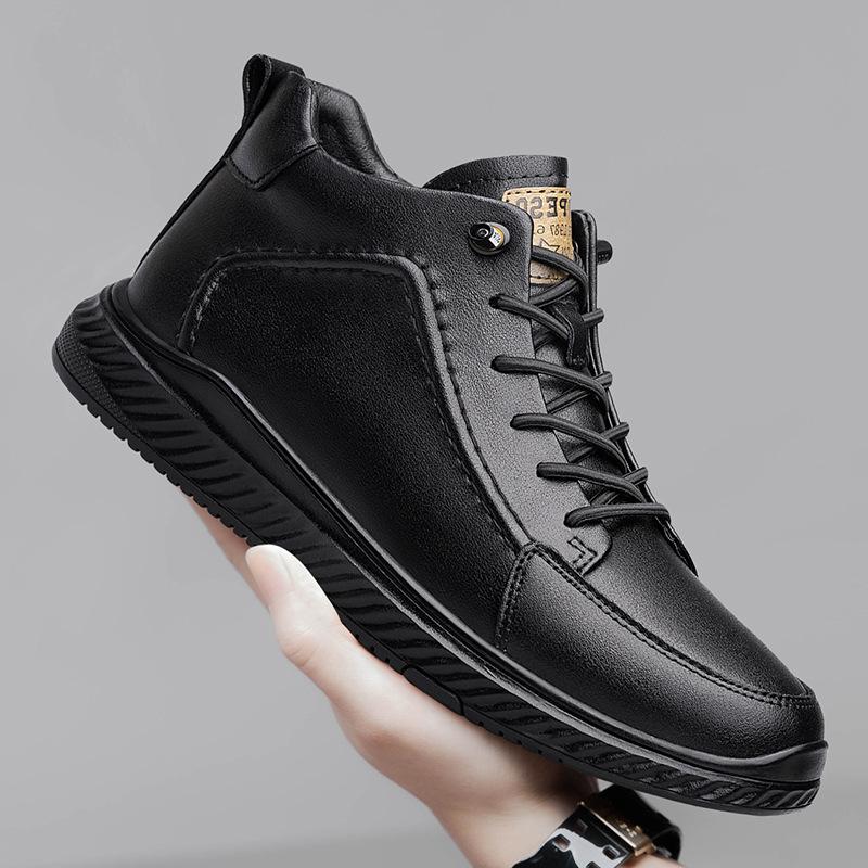 

Men s shoes 2025 summer new men s non-slip waterproof leather casual shoes high-end trend versatile mid-top board shoes 38