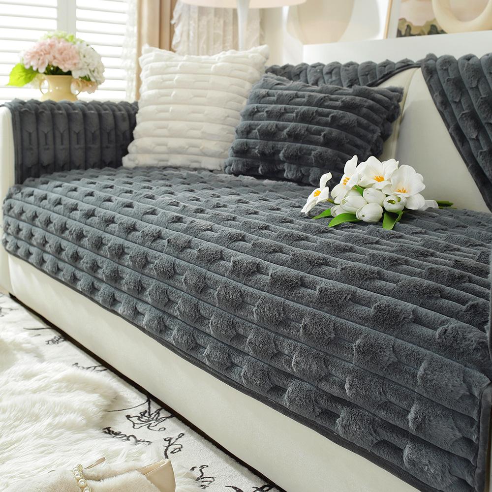 Rabbit Plush Sofa Cushion In Autumn and Winter, Thickened Plush Seat Cushion, Non Slip Leather Sofa Cover, New Cover Cloth Towel