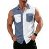 Men's Workwear Lapel Button-Down Vest Shirt - Lightweight Sleeveless Top