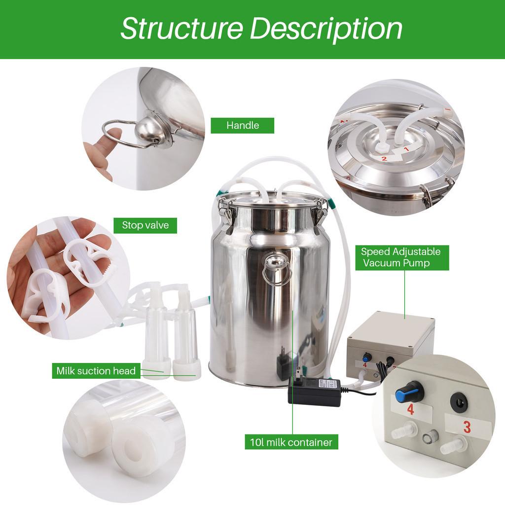 10L nerezové dojicí vědro vakuové čerpadlo elektrický kozí dojicí stroj 220V pulsační dojicí stroj pro skot