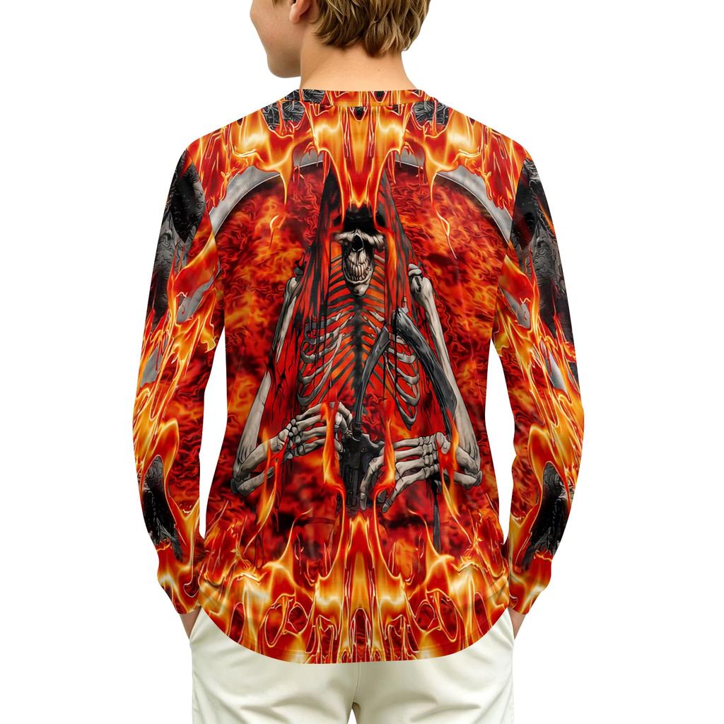 Kids Long Sleeve Round Neck T-Shirt with Halloween Print for Casual Everyday Wear