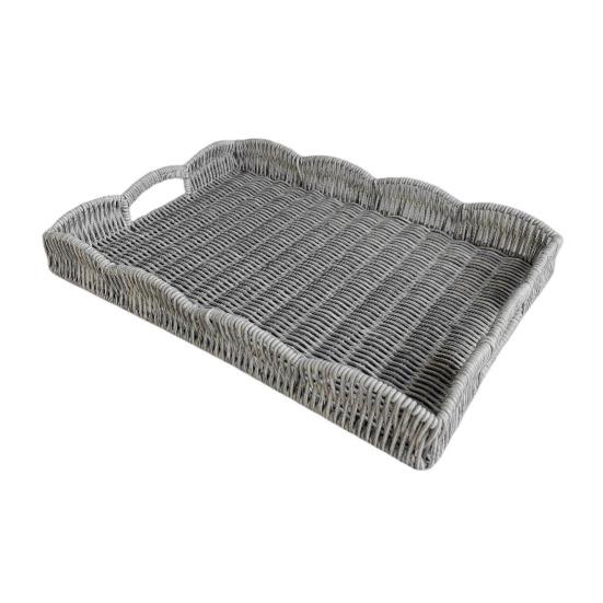 Storage Tray Wicker Basket with Handles Retro Rattan Weave Design Easy To Clean Multi-Functional Countertop Organizer