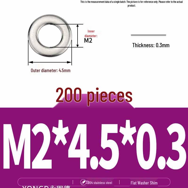 304 Stainless Steel Thickened Flat Washer / Ultra-thin Metal Gasket, Sizes M1.6-M10