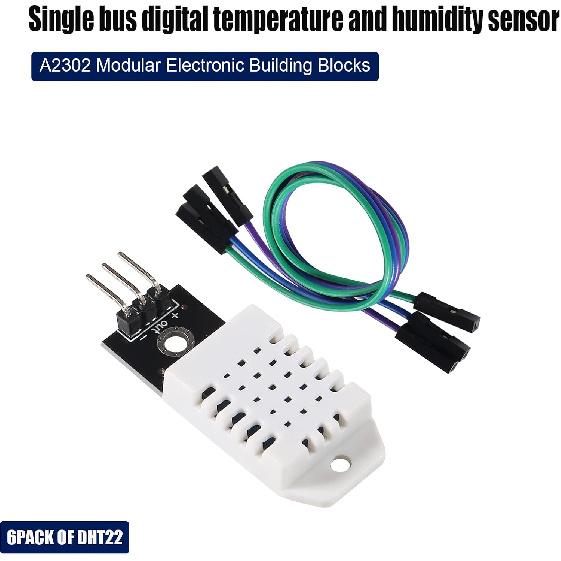 6PCS DHT22/AM2302 Digital Temperature and Humidity Sensor Module 3Pin Temperature Humidity Monitor Sensors Replace SHT11 SHT15 Module with Cable for