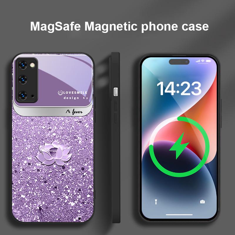 Pink Gradient Lotus For Samsung S25 S25 Edge S25Ultra S8 9 10 20 S21 Pro 22 Plus S23 FE S24 Ultra Magsafe Glass Phone Case