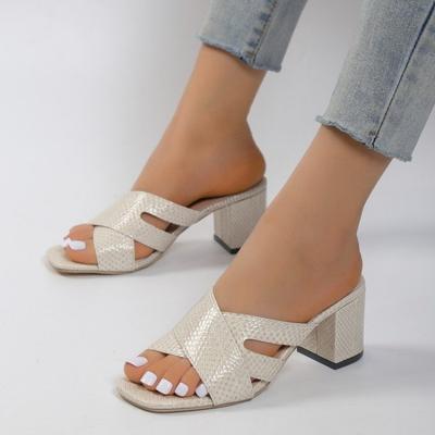 BCEBYL Spring Summer Fashion Square Toe Thick Heel Shallow Mouth Breathable Simple Wear-resistant Slippers Women Sandals