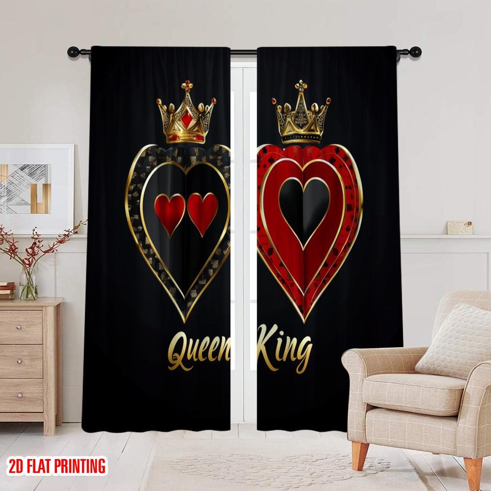 2pcs,2D Plane Printing Pattern Curtains Royal Hearts Versatile Polyester (without Rod) Art Deco Festive for Study, Living Room,