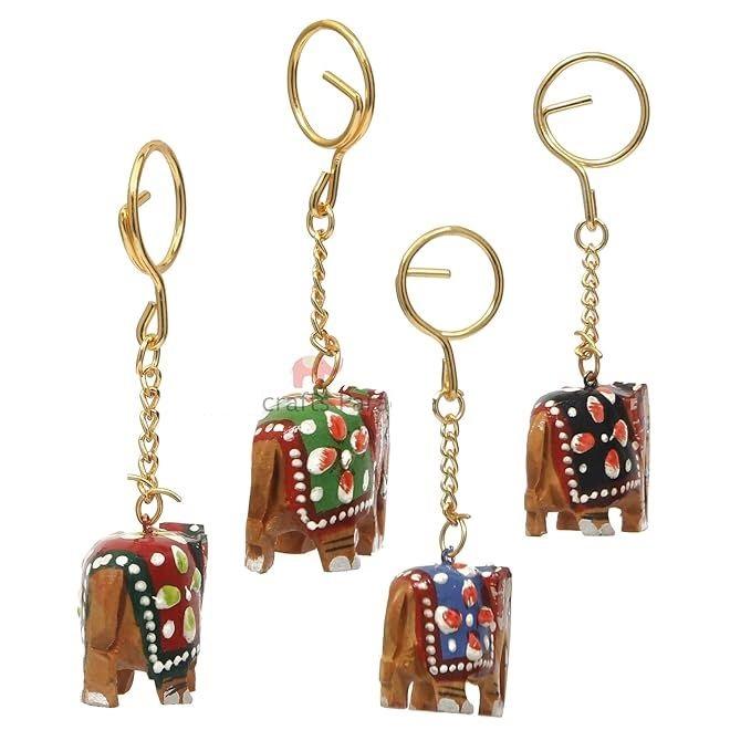 Paradise Unisex Carved Wooden Multicolour Key Ring - Set of 5