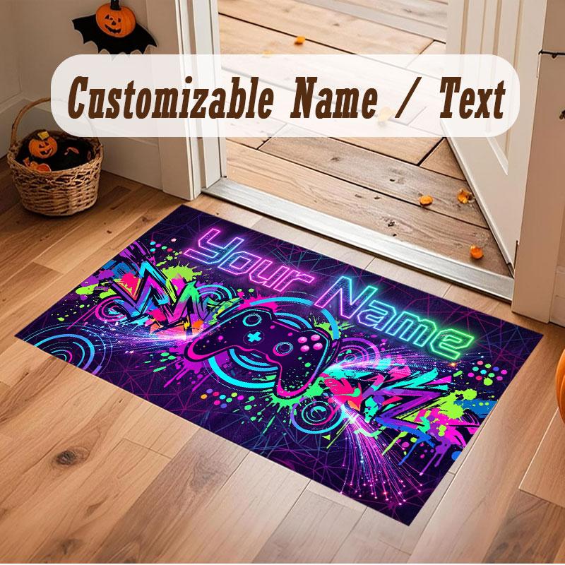 Neon Colorful Theme Crystal Velvet Floor Rug Personalized Custom Name Text Warm Carpet Home Decoration