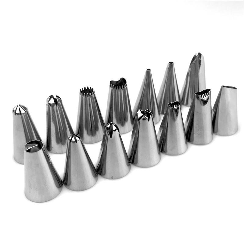 16 PCS/Set Silicone Kitchen Accessories Icing Piping Cream Pastry Bag +14 Stainless Steel Nozzle Set DIY Cake Decorating Tips