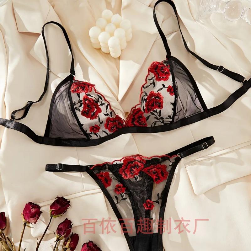 Sexy Underwear Women's Lace Perspective Embroidery Sexy Leggings Split Two-piece Set 2