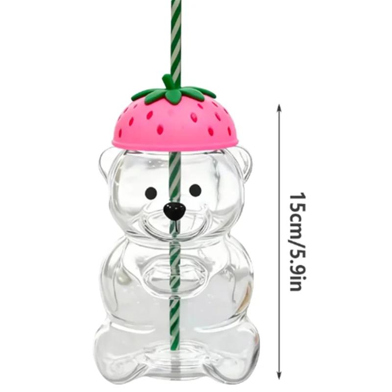 550ML Creative Bear Coffee Mug Cartoon Glass Mug with Straw Birthday Gift Suitable for Women Children Friends Christmas Gift
