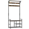 Coat Rack Stand Shoe Storage Bench with 9 Hooks Shelves for Bedroom Living Room Entryway Brown and Black 180cm