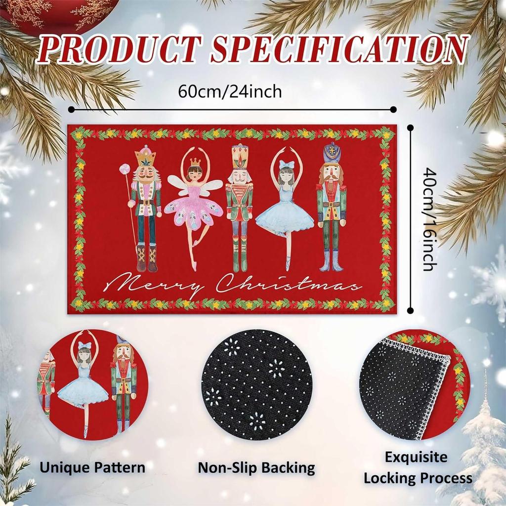 VIKAMA Red Walnut Decorative Door Mat for Christmas Happy Family Decor - Indoor and Outdoor Slip-resistant Entrance Carpet