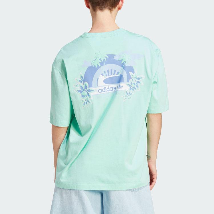 Adidas Originals Trefoil Graphic Tee With Logo Print Short Sleeve Loose T-Shirt Women Tops Green IT8156