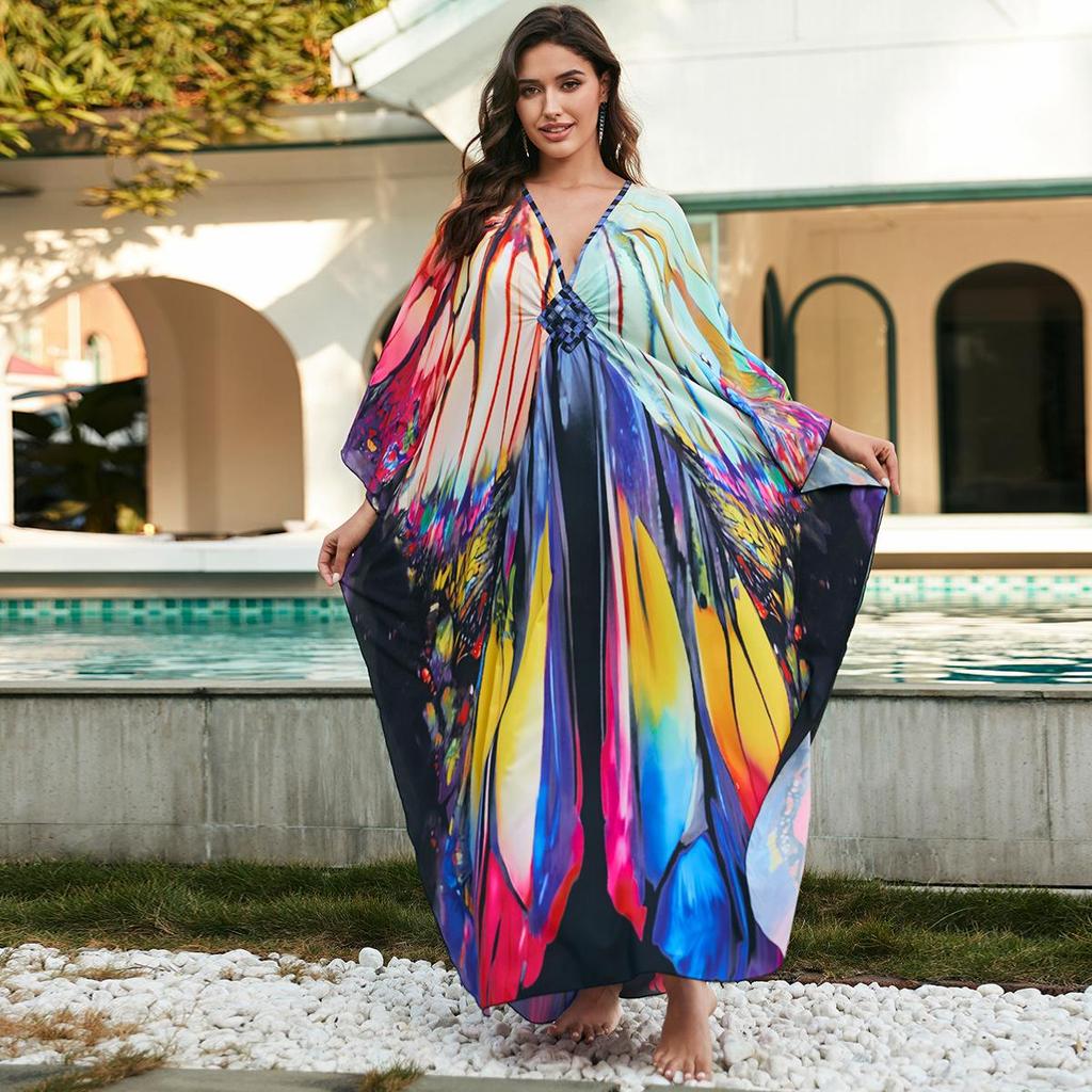 Beach Kaftans for Women Printed Maxi Dresses Cover Ups for Swimwear Summer Vacation Bathing Suits Factory Supply