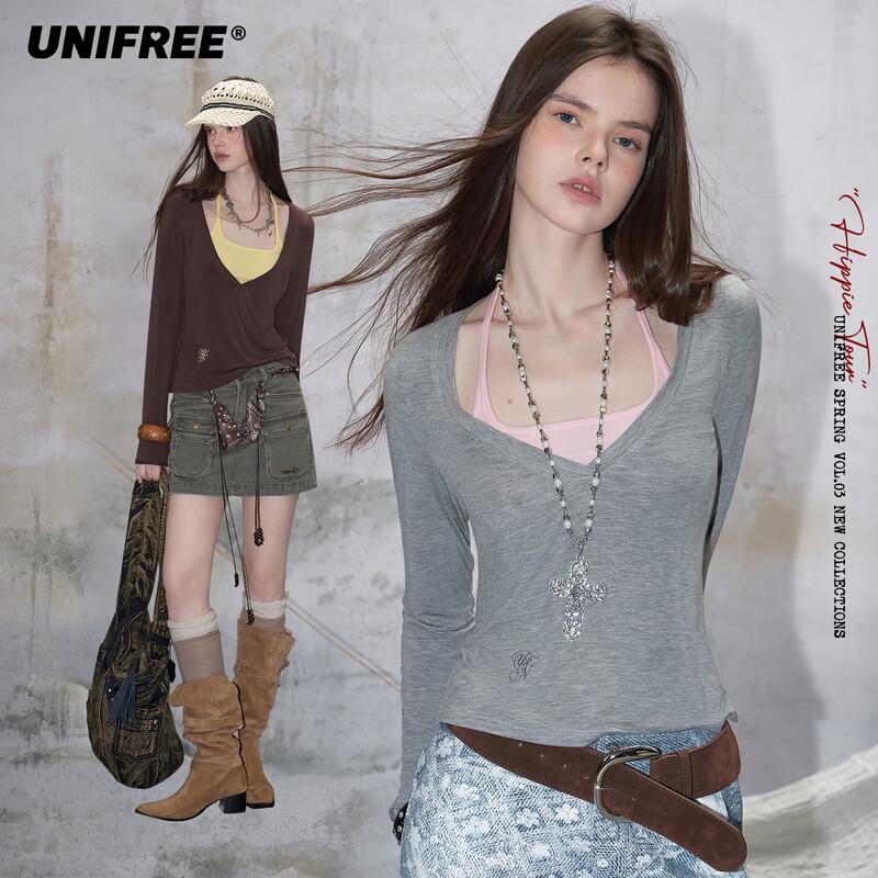UNIFREE Spring 2026 Plus Size Korean Style Color Block Loose Knit Set S