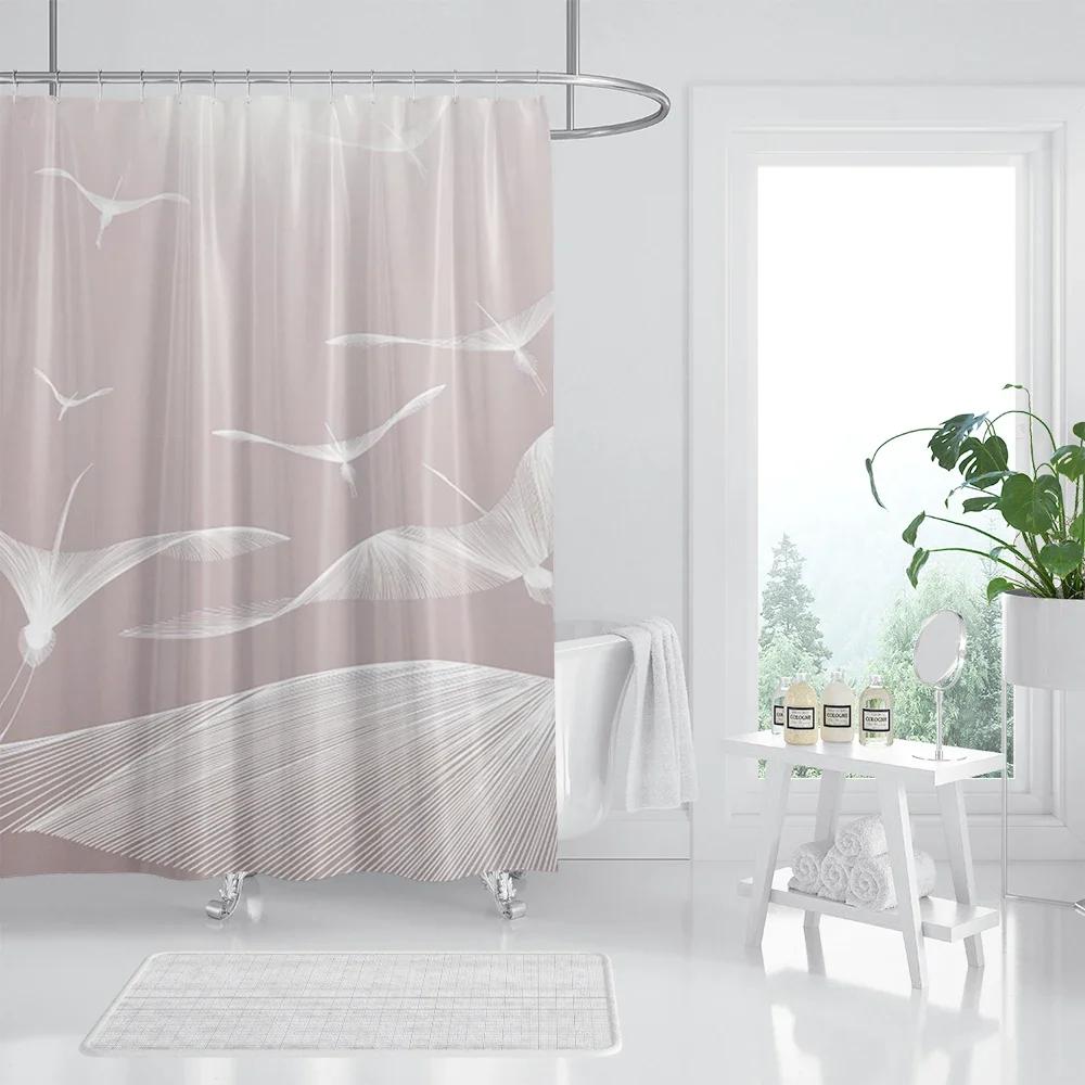 Rose Gold Shower Curtain Pink Gold Tropical Leaves Modern Luxury Bathroom Shower Curtains Fabric Bath Curtain Set With Hooks