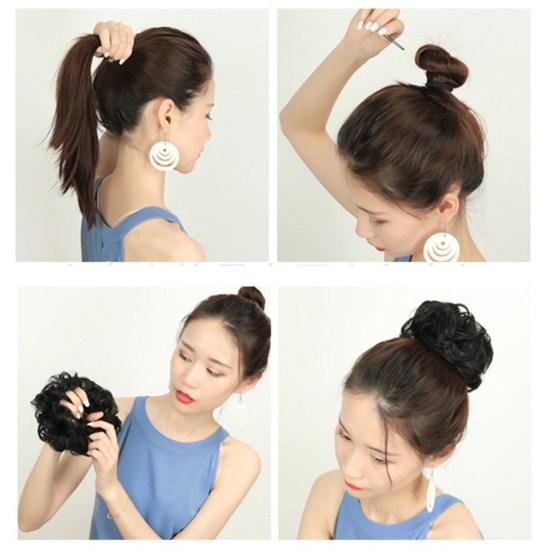 Women Hair Bun Ponytail Extension Wavy Curly Messy Chignon Hairpiece Scrunchie
