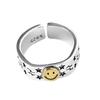 Vintage Smiley Face Sternmuster Gedrehter Streifen Verstellbarer Ring aus 925er Sterlingsilber für trendbewusste Modeliebhaber