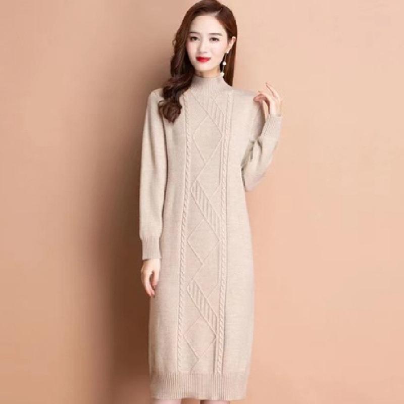 

Женское шерстяное вязаное платье-свитер - свободный крой, теплое, перекрученный дизайн, большой размер One Size абрикосовый