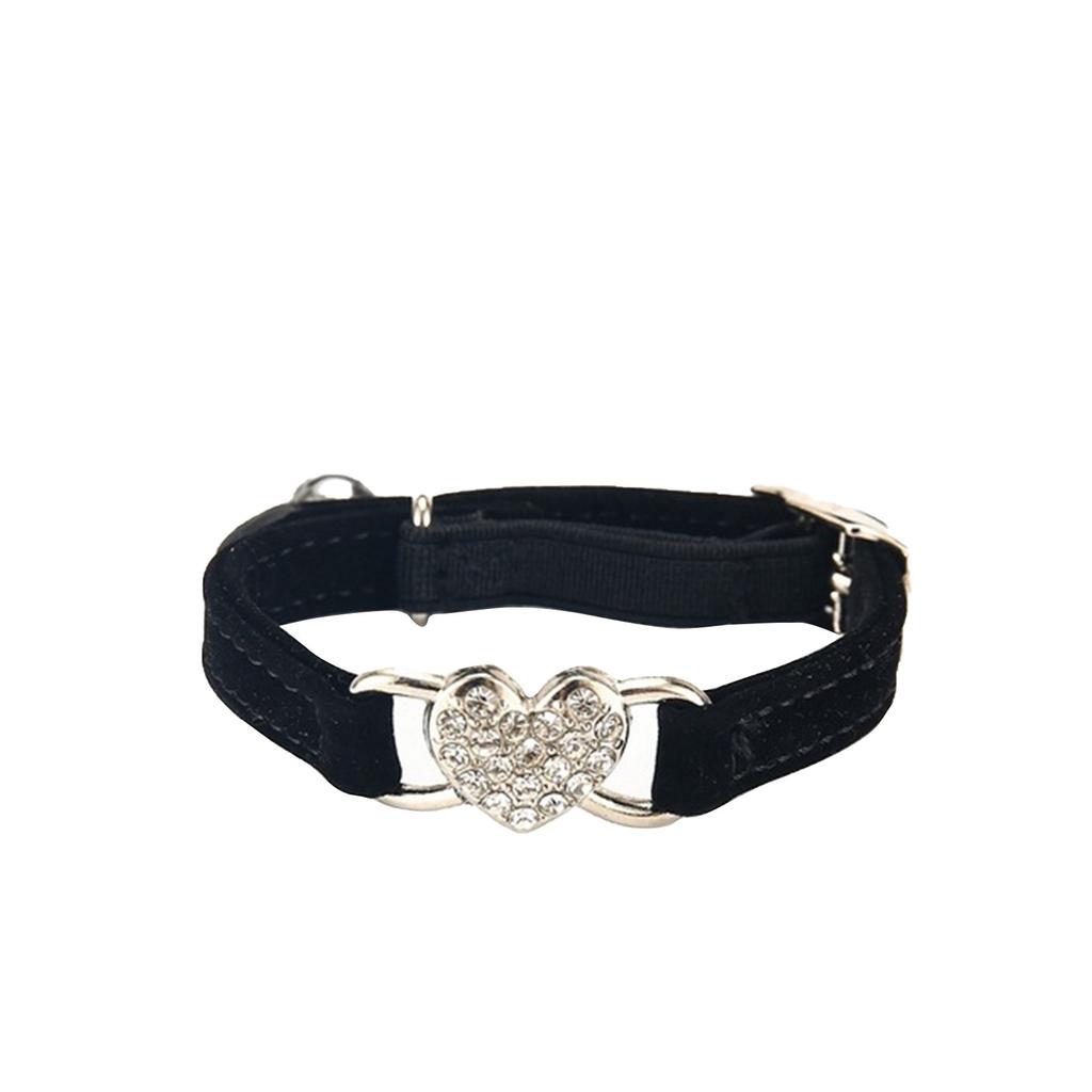 Cute Crystal Elastic Dog Collar Velvet Bell Heart Shape Pet Necklacce